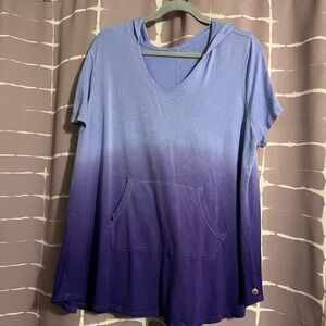 Livi for Lane Bryant purple workout swing top with laced sleeve detail